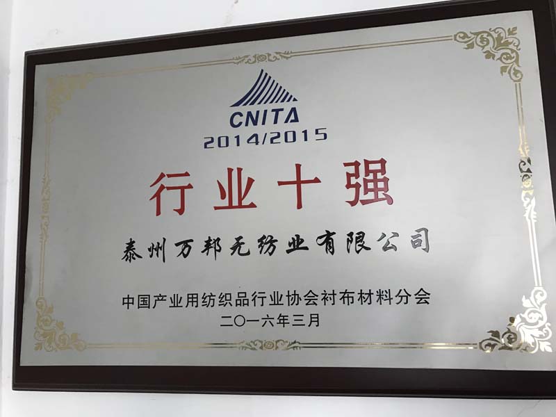 Top 10 Enterprises in the Industry of the Interlining Materials Branch of the China Industrial Textiles Industry Association